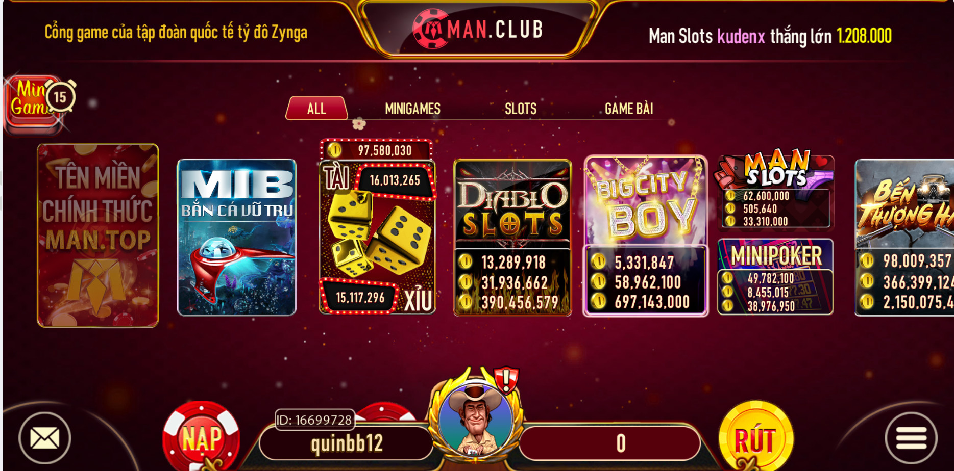 Nếu thông tin đăng nhập chính xác, bạn sẽ được chuyển đến trang chủ của cổng game.